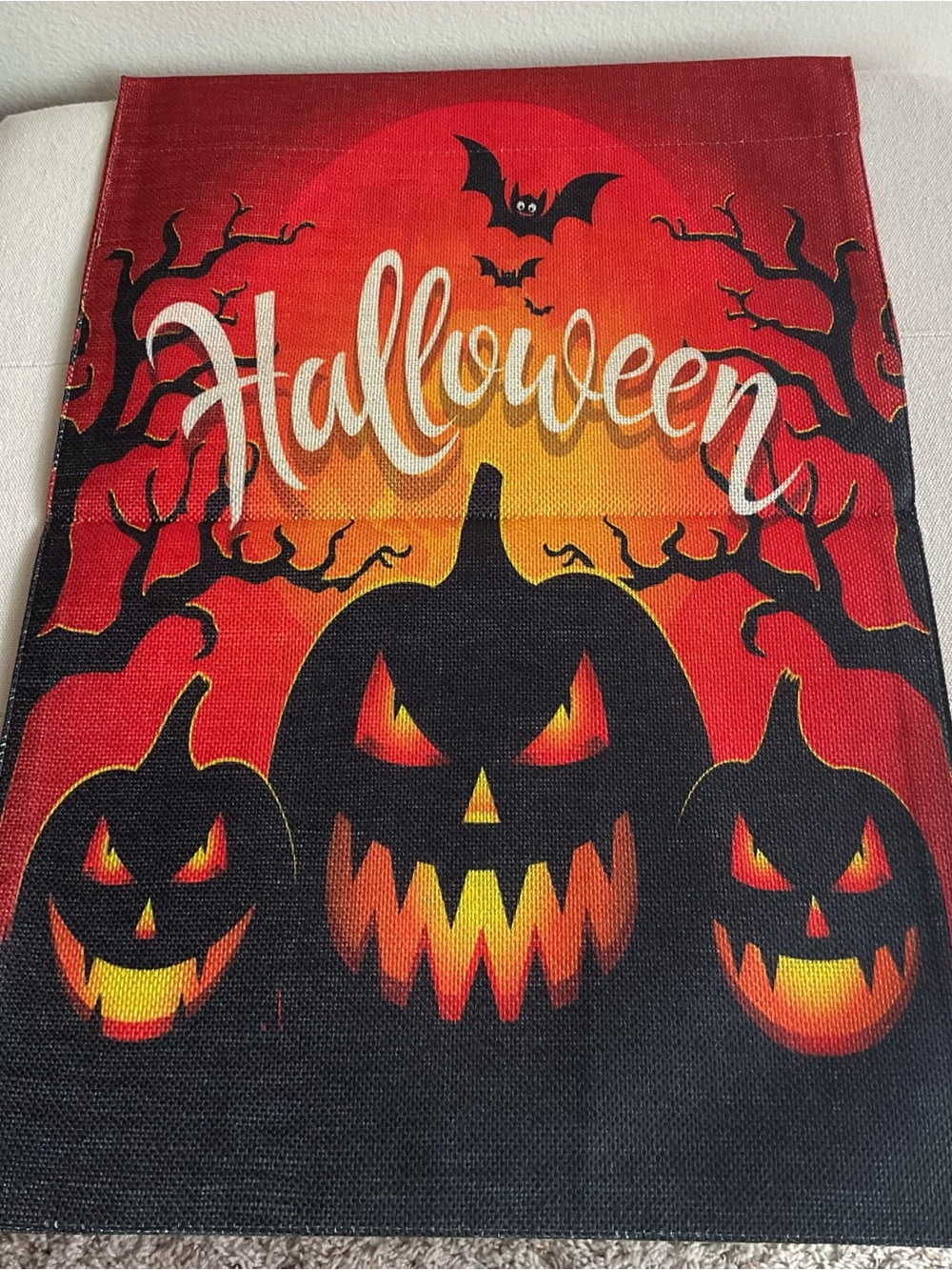 Halloween Pumpkin featuring Bats Garden Flag - Red and Black
